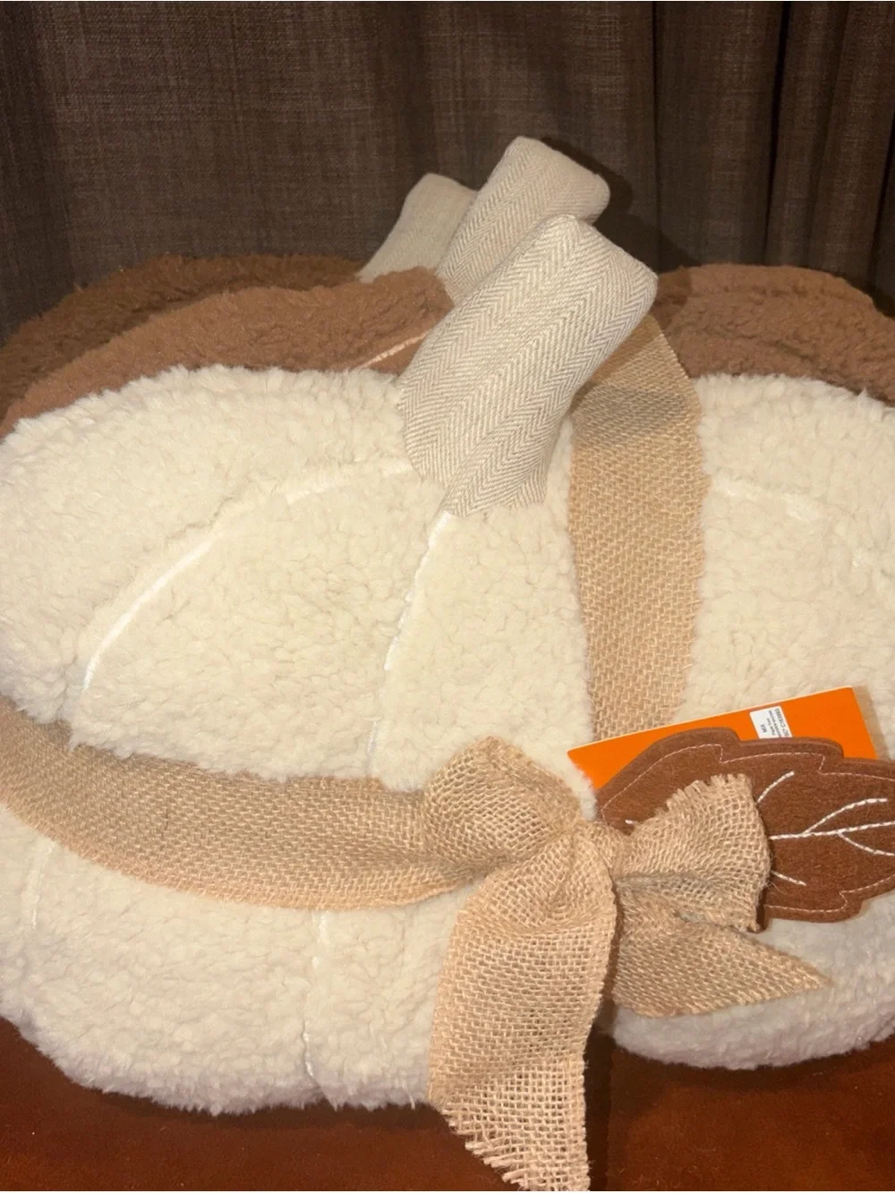 Sherpa Pillows Set 3 Pumpkin Fall Decor Throw Pillow Brown Cream Holiday NWT